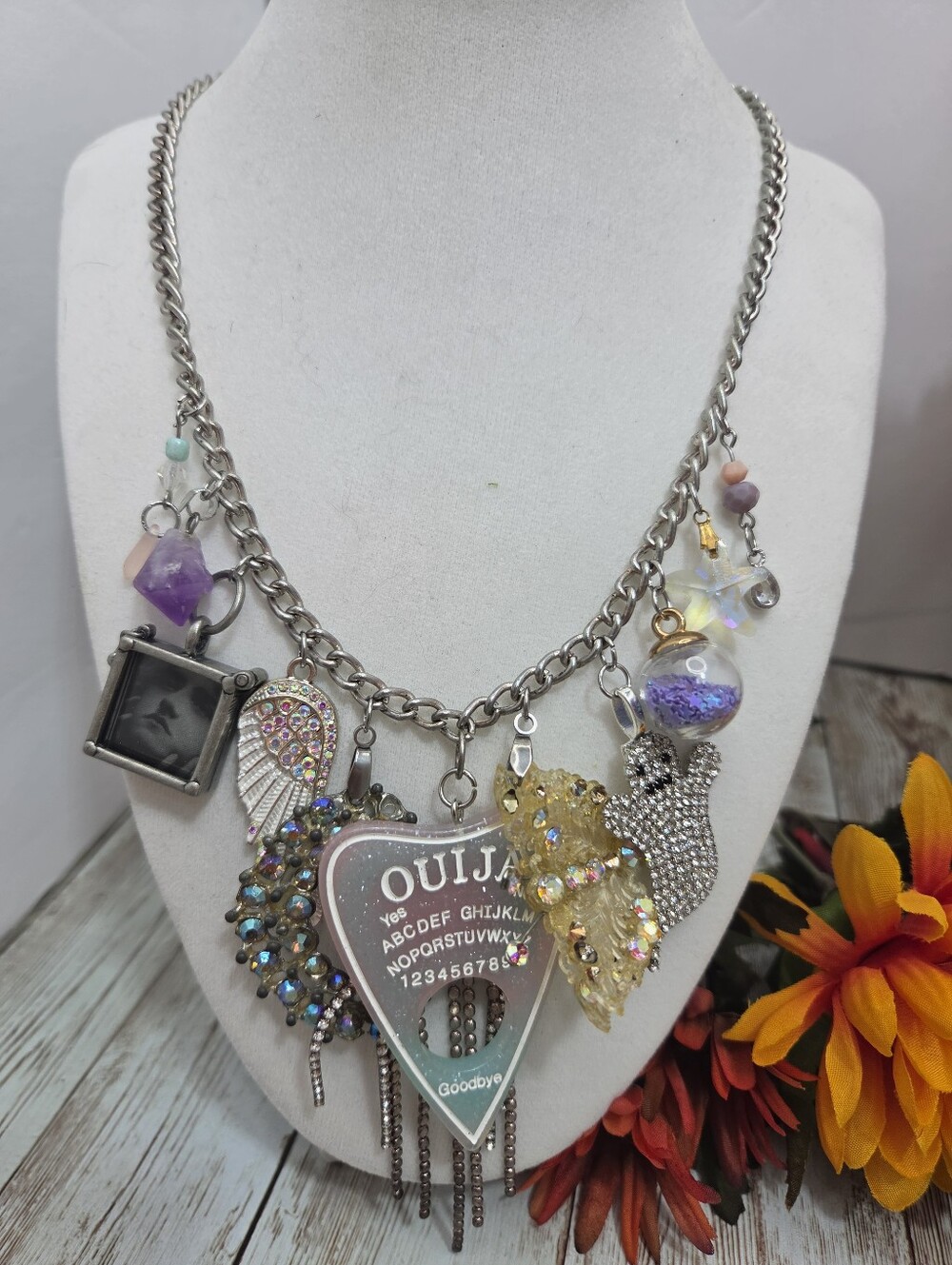 🔮 Handcrafted Whimsigoth Ouija Board & Ghost Charm Statement Necklace 🔮